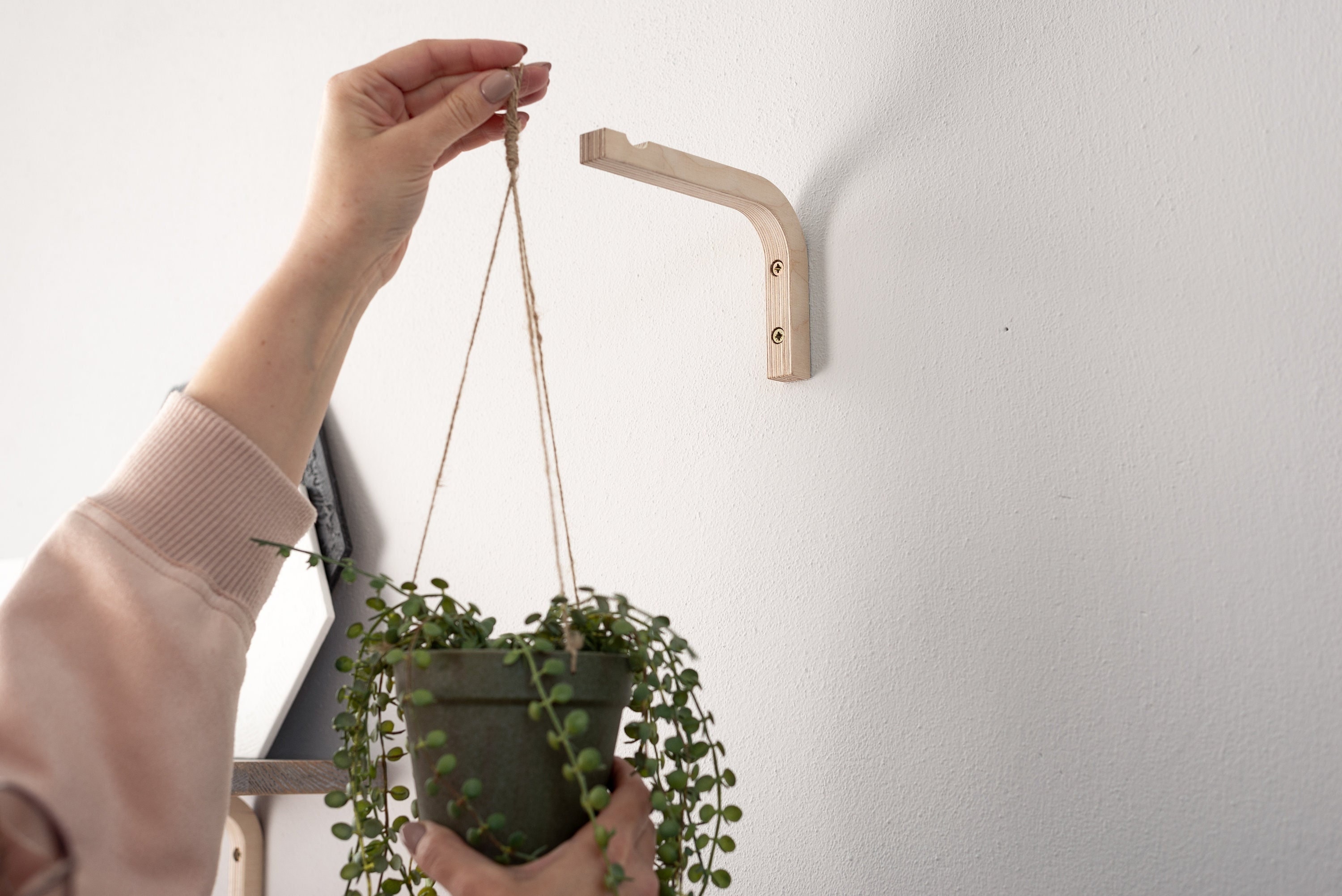 Indoor Plant Hanger Bracket Minimalist Wooden Wall Hook for Etsy
