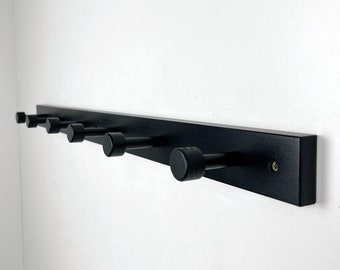 Black Peg Rail Coat Rack for Entryway| Wood and Metal Wall Hanger Hooks