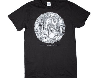 Könnte beinhalten: Schwarzes T-Shirt mit einem weißen Grafikdruck eines Kreises mit einer Frau und einem Baby darin. Der Text "The Maker of God" ist unter dem Kreis gedruckt.