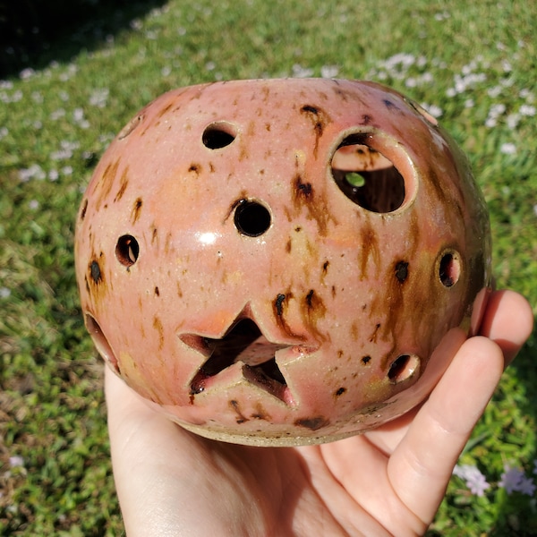 Pink Orange Brown Outerspace Galaxy Ceramic Pottery Candle Holder Luminary - Tea Light Holder Lantern Votive