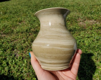 Marbled Agateware Beige White - Handmade Stoneware Unique Ceramic Pottery Vase