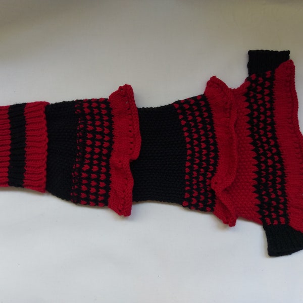 red and black dog clothes,cable dog sweater ,handknit ,dog clothing ,medium ,ready to ship,wool merino clothes