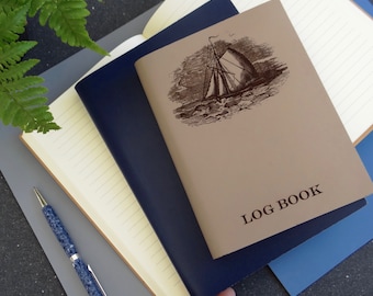 Leather Sailing Boat Log Book.  Nautical Notebook Gift.  Personalised Traditionally Bound Lined Leather Travel Journal.