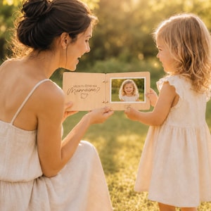 Demande marraine & demande parrain en bois met envelop | Wat doe je in marraine/mon parrain? | Cadeau marraine parrain met foto baby