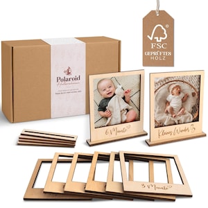 Marcos de madera Polaroid para decorar el cumpleaños de tu bebé | Guirnalda fotográfica alternativa | Tarjetas de hitos | Decoración y regalo para el primer cumpleaños del bebé