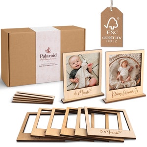 Polaroid Holzrahmen Baby Geburtstagsdeko 1 Jahr| Fotogirlande Alternative| Meilensteinkarten| Babyzimmer Deko & Geschenk zum 1. Geburtstag