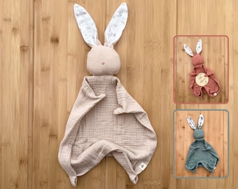 Schnuffeltuch Hase aus Bio-Baumwolle | Musselin Schmusetuch als Baby Geschenk zur Geburt | Schnuffeltücher & Trösterchen | Kuscheltier Baby