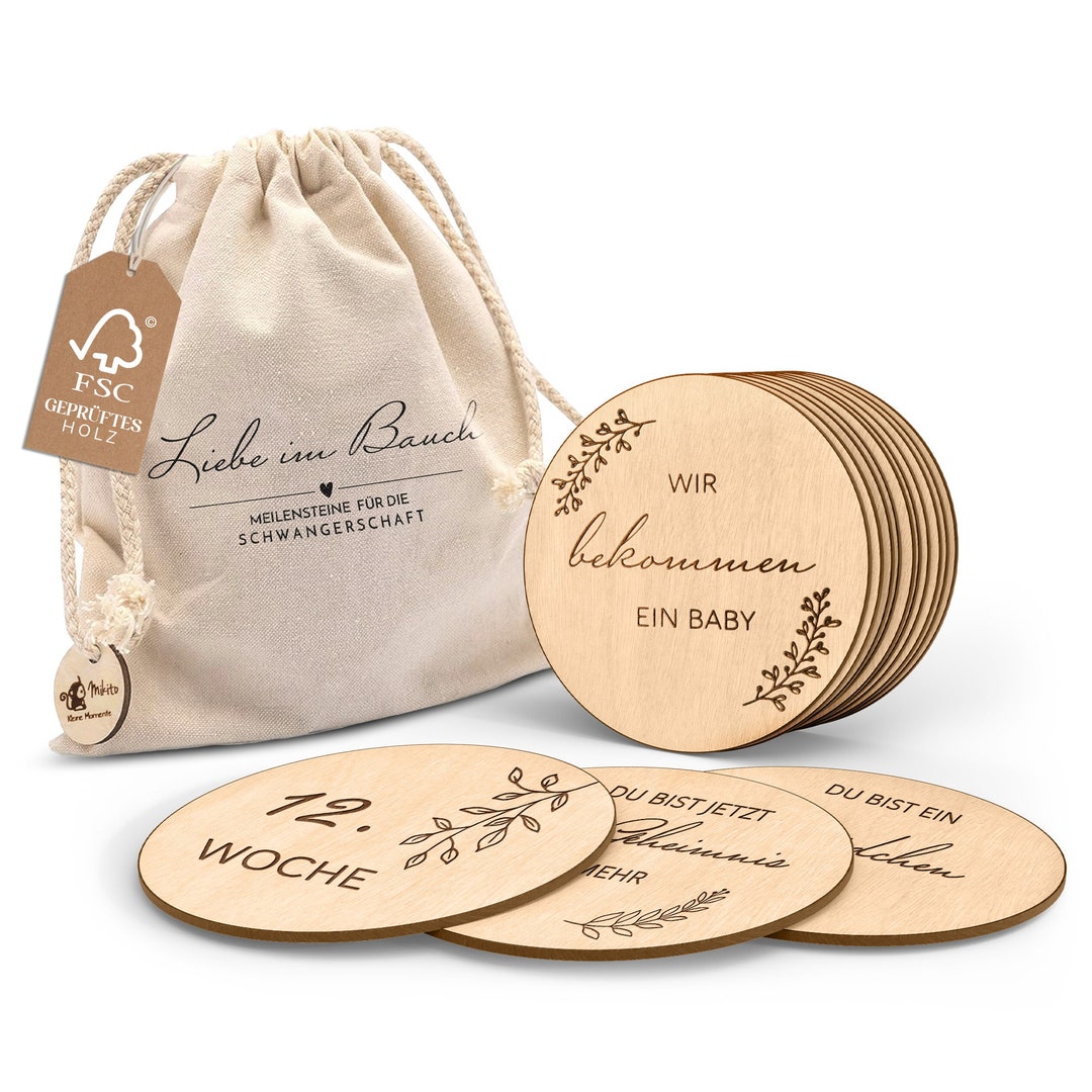 Holz Meilensteinkarten Baby - 7 Stück Für Monate 1-12