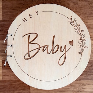 Baby shower GUEST BOOK with wooden cover | Hey Baby guest book wood | Baby shower memory album | Mom to be | Baby shower gift | Photo album