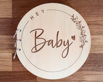 Baby shower GUEST BOOK with wooden cover | Hey Baby guest book wood | Baby shower memory album | Mom to be | Baby shower gift | Photo album