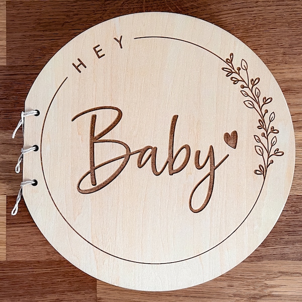 Babyshower GASTENBOEK met houten omslag | Hey Baby Gastenboek Hout | Herinneringsalbum voor babyshowers | Aanstaande moeder | Kraamcadeau | fotoalbum