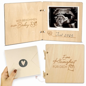 Schwangerschaft verkünden mit Holz-Büchlein | Wir bekommen ein Baby | Du wirst Oma | Du wirst Onkel | Baby Verkündung Geschenk für Familie