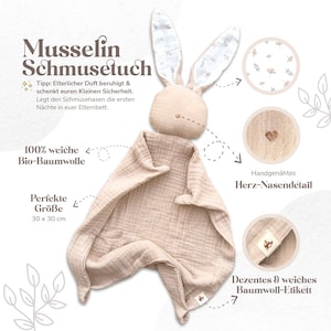 Schnuffeltuch Hase aus Bio-Baumwolle Musselin Schmusetuch als Baby Geschenk zur Geburt Schnuffeltücher & Trösterchen Kuscheltier Baby Bild 3