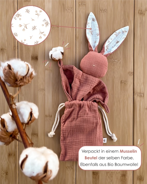 Doudou lapin en coton et mousseline pour bébé • Ma Peluche