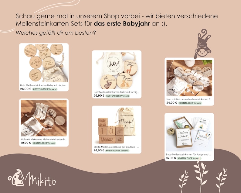 Holz Meilensteinkarten Baby auf deutsch 30 Meilensteine auf edlen Holzscheiben als Geschenk zur Geburt für Schwangere, werdende Mütter. Bild 10