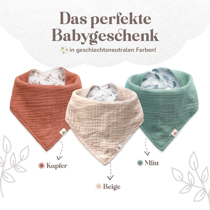 Musselin Spucktücher Baby 3er Set Lätzchen beidseitig verwendbar größenverstellbar Dreieckstücher Pattern Erstausstattung Neugeborene Bild 5