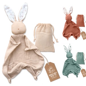 Schnuffeltuch Hase aus Bio-Baumwolle Musselin Schmusetuch als Baby Geschenk zur Geburt Schnuffeltücher & Trösterchen Kuscheltier Baby Bild 1