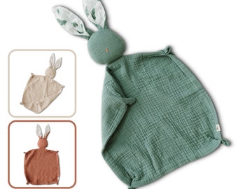 Schnuffeltuch Hase aus Bio-Baumwolle | Musselin Schmusetuch als Baby Geschenk zur Geburt | Schnuffeltücher & Trösterchen | Kuscheltier Baby