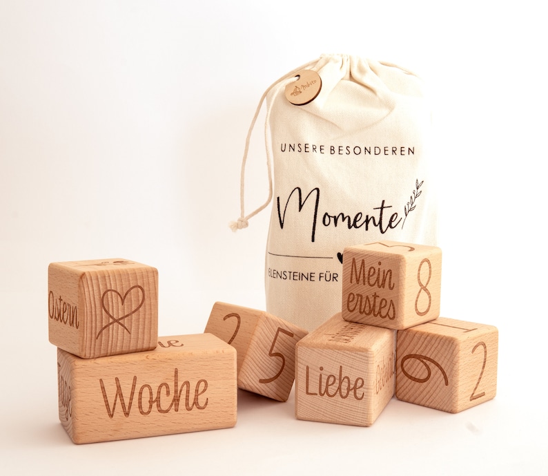 Mikito milestone blocks in German 6-piece set of blocks & countless milestones for pregnancy and your baby's growth image 2