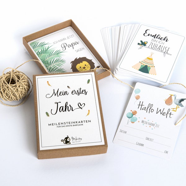 Baby Meilensteinkarten für Junge und Mädchen, als Geschenk zur Geburt/zur Babyparty für werdende Eltern.