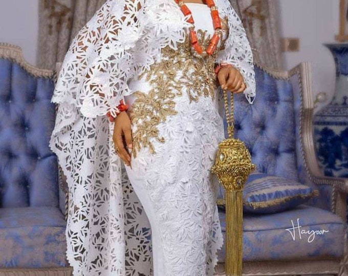 Nigerian wedding African Party dress,African clothing for women wedding guest dress Long fitted party lace dress,white lace dress