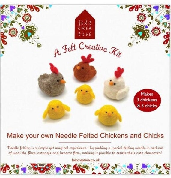 3 Chickens and 3 Chicks Needle Felting Kit | Etsy