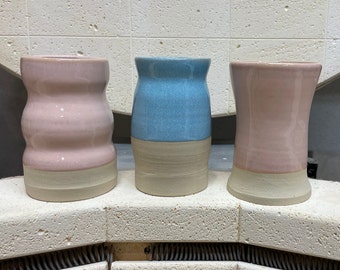 small vases, various colours, stoneware