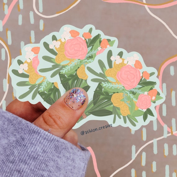 Blue Flower Bouquet Decal Encouraging Decal Aesthetic Etsy