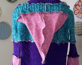 Upcycled / Recycled Sweater Coat - Katwise Inspired - Rainbow - Festival - Boho  - Hippie - Carnival - Wizard - Fairy - Witchy Vibes - OOAK