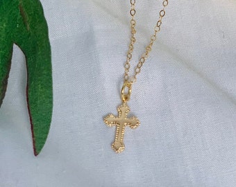 Cross Necklace - Gold Filled Religious Cross Charm - Gold Cross Pendant Necklace, Layering Necklace - Christian Necklace - Gifts for Her