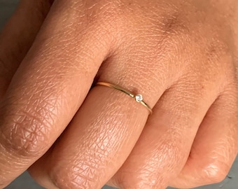 Thin Gold Ring - Tiny 14K Gold Filled Ring with Cubic Zirconia Stone - Tiny Solitaire Gold Filled Stacking Ring 1mm -Dainty Minimalist Ring