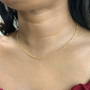 Satellite Chain Choker, Beaded Necklace, 14K Gold Filled Necklace, Gold Saturn Necklace, Gold Filled Choker, Dainty Jewellery, Minimalist