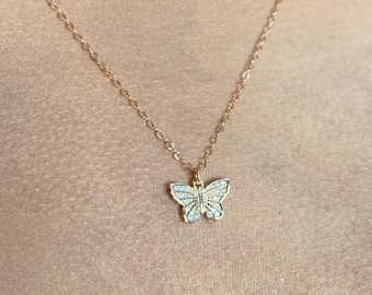 Gouden vlinderketting, gouden gevulde vlinderbedelketting, gouden vlinderhangerketting met zirkonia's, ketting voor vrouwen, sierlijk