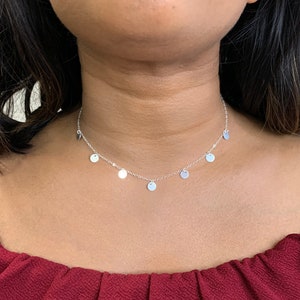 Coin Disk Choker Sterling Silver Necklace - Disc Choker - Dangle Choker - Trendy Choker- Minimalist Simple Chain Choker