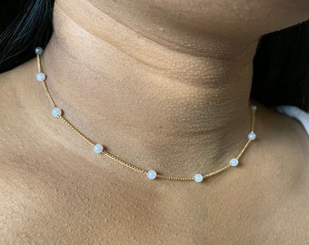 Gold Pearl Necklace, 18K Gold Plated Pearl Necklace for Women, Dainty Choker Necklace, Gold Plated Necklace, Beaded Pearl Necklace