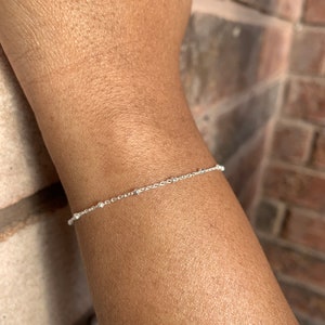 Silver Beaded Bracelet - Sterling Silver Bracelet for Women - Dainty bracelet-Anklet - Silver Saturn Bracelet - Satellite Beaded  - Gift