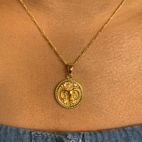 Zodiac Necklace - Astrology Necklace - Zodiac Medallion Necklace - Coin Pendant -Handmade Dainty Astrology Jewelry Zodiac Sign-Gifts For Her