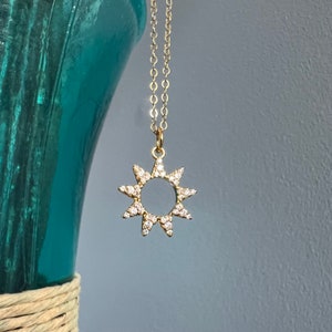 Tiny Sun Necklace for Women with 14K Gold Filled or Gold Plated Chain, Sun Pendant Charm with Cubic Zirconia, Minimalist, Gift, Dainty