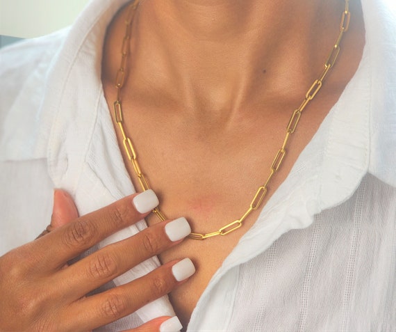 Buy Gold Filled Paperclip Chain Necklace, Paperclip Necklace, Layering Gold  Chain Necklace, Rectangle Link Chain Choker, Gold Filled Choker Online in  India - Etsy
