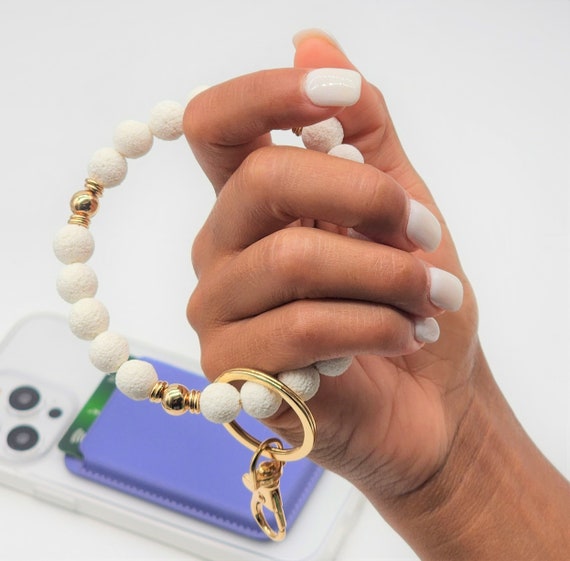 DODOING Wristlet Round Key Ring Chain Leather Oversized Bracelet Bangle  Keychain Holder Tassel for Women Girl 