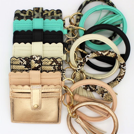 Wristlet Bracelet Keychain Pocket Credit Card Holder Purse Tassel Keychain  Bangle Key Ring for Women - Walmart.com