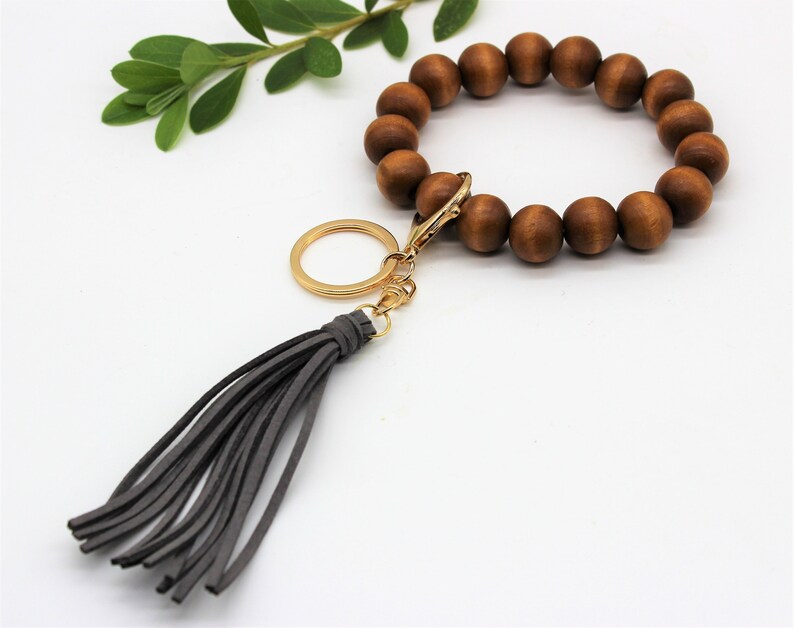 Wooden Bangle Key Chain Large Wood Beads Keychain Bracelets Etsy