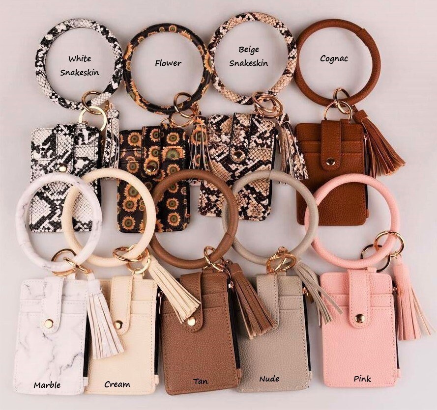 2021 Women Keychain Bracelet Wristlet Bangle Key Card Holder Large Round  Keyring Leather Tassel Girls Wallet Carteira Feminina