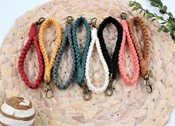 Porte-clés en macramé, longe tressée, porte-clés, bracelet en