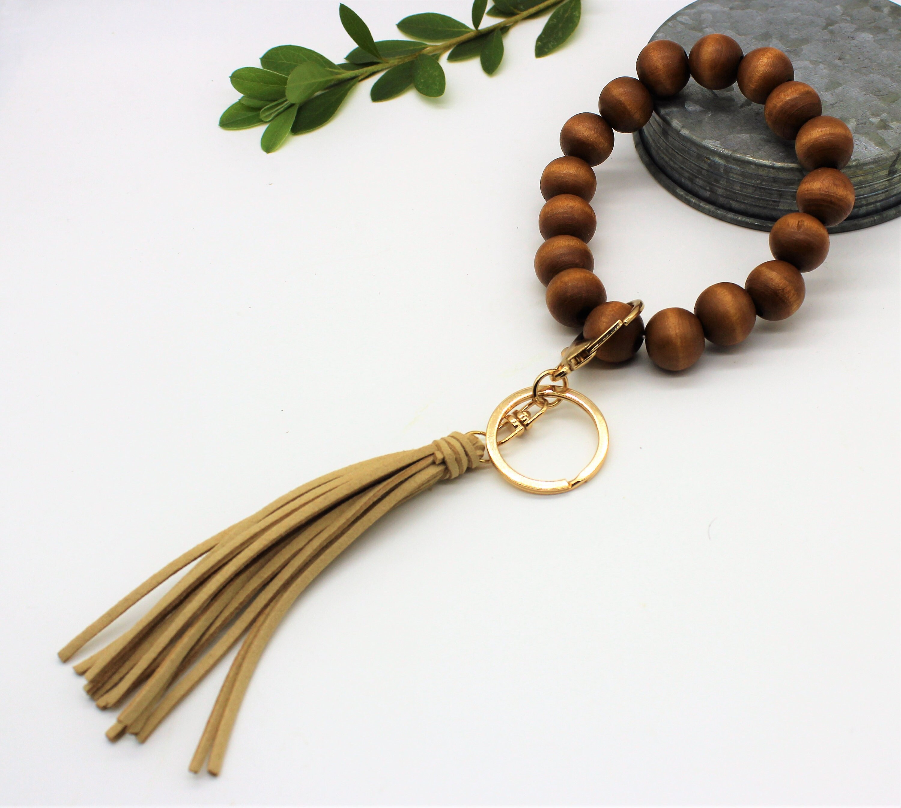 Wooden Bangle Key Chain Large Wood Beads Keychain Bracelets Etsy