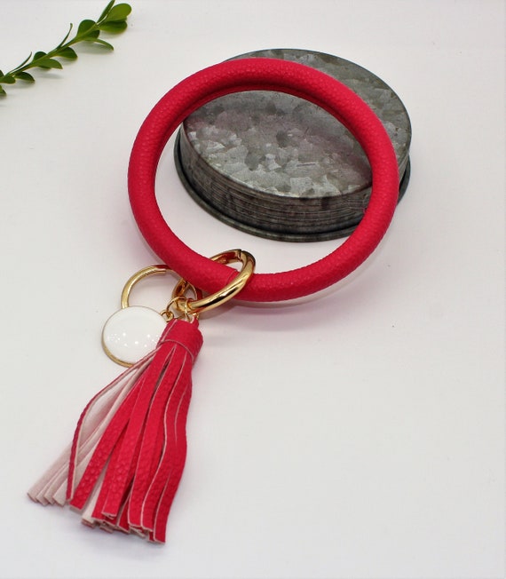 DODOING Large Circle Key Ring Leather Tassel Bracelet Holder