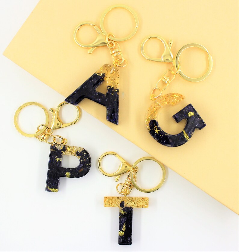 Luggage Tag Alphabet Charm Key Pendant Keychains For Women Resin Keychains Beautiful Real Stone Custom Letter Initial Resin Keychain