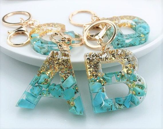 White Iridescent Handmade Resin Letter Keychain Personalised Name Keychain Bag Charm With Gift Box