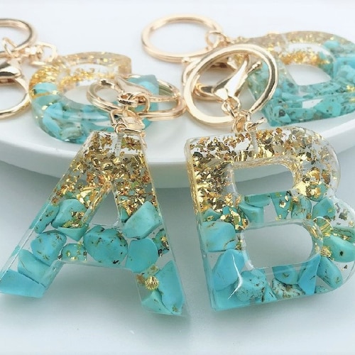 Initial Resin Keychain Letter Keychain Personalized Etsy