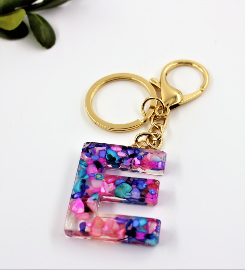 Luggage Tag Alphabet Charm Key Pendant Keychains For Women Resin Keychains Beautiful Real Stone Custom Letter Initial Resin Keychain
